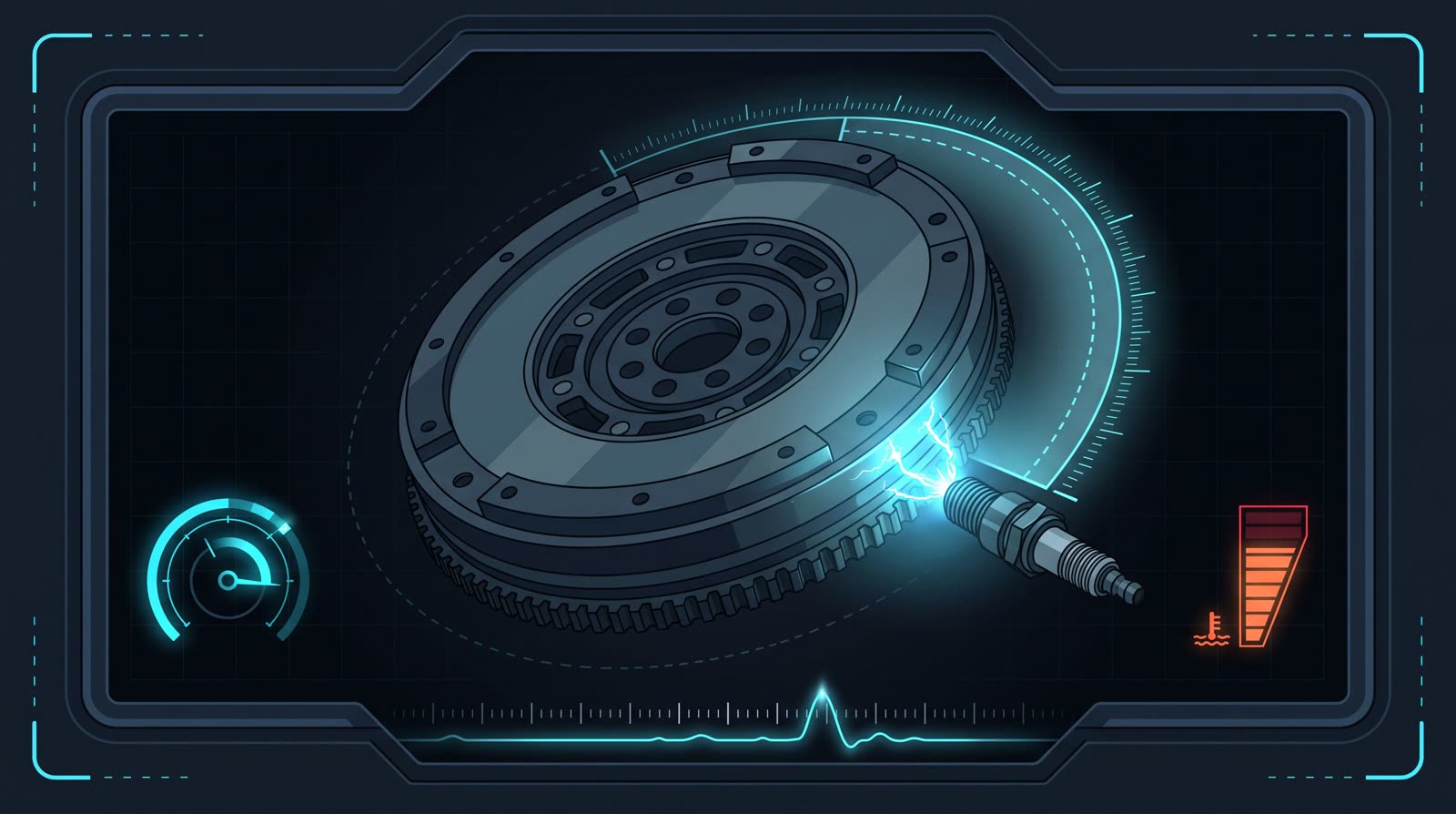 Illustration of a flywheel with a single spark firing once every two revolutions.