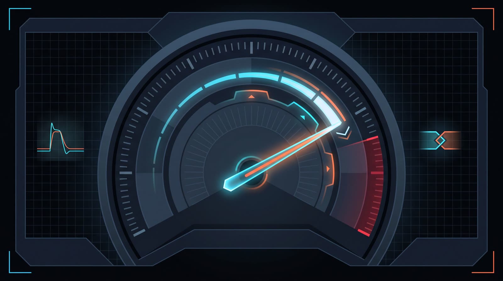 Illustration of a tachometer needle paused mid-sweep between two stepped positions, tracing its path across the dial.