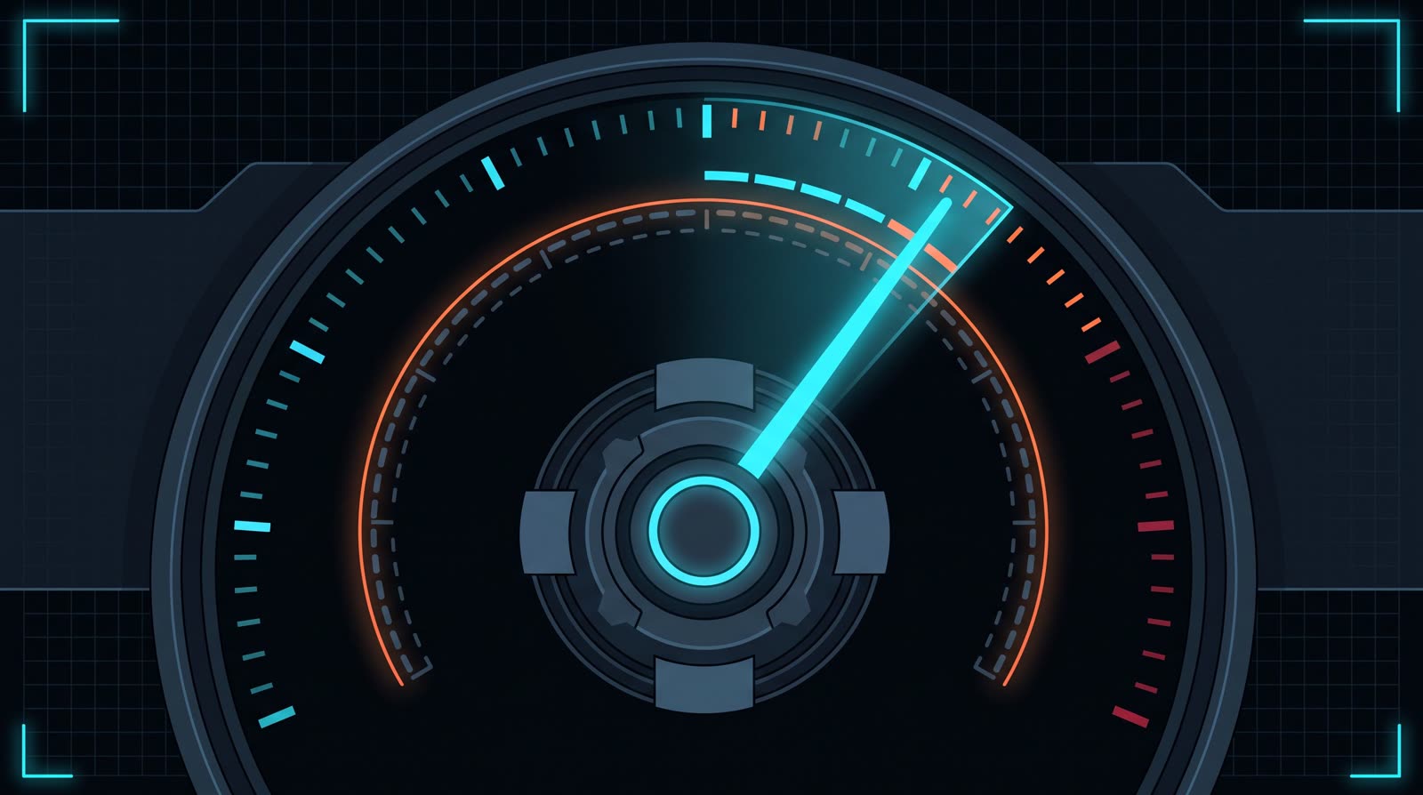 Illustration of a rev counter needle sitting between two threshold arcs, one lower for cruising and one higher for pressing on